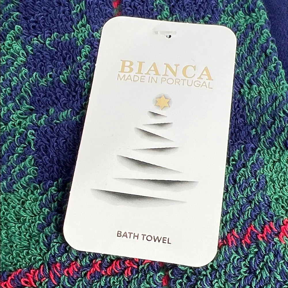 Bianca Bath Towel Set Plaid Green Blue Red Tartan Made in Portugal 3Pc Set NEW